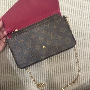 Louis Vuitton Brown Monogram Clutch with Gold Chain